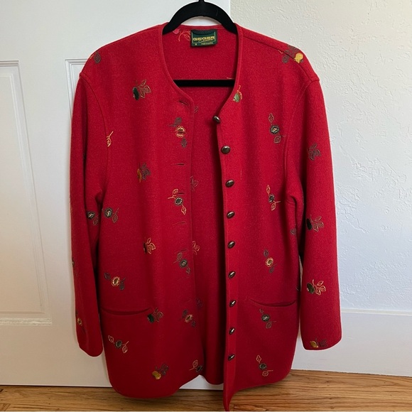 Vintage Geiger Red Wool Holiday Festive Coat Size 38 - Picture 1 of 13